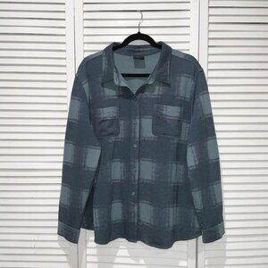 32 Degrees Heat Blue Plaid Cozy Knit Button-Up Shirt Size XXL
